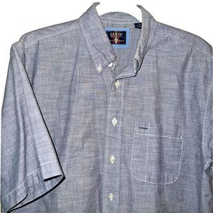 Arrow Men's Medium Blue Weave Short‎ Sleeve Button Up Shirt  White Stitching